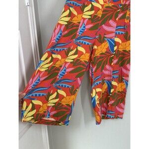 Calligraphie‎ Anthropologie Bright Tropical Linen Blend Pants Size L Beach Vacay